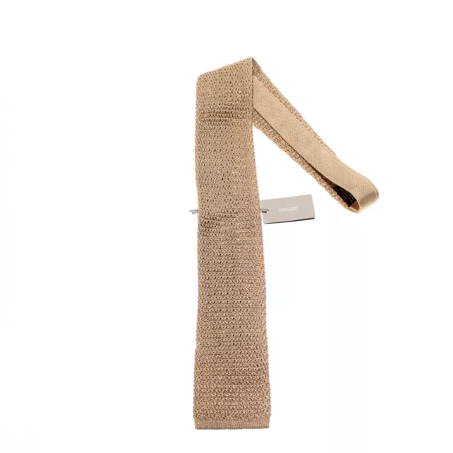 Tom Ford NWT Knit Neck Tie in Solid Beige 100% Silk Made in Italy