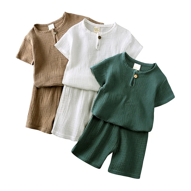 Tuta Bambino Ragazzi Ragazze Cotone Lino Maglietta & Pantaloncini Pigiami Loungewear Estate