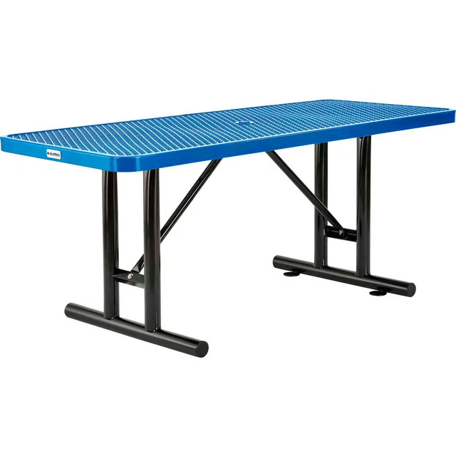 6' Rectangular Expanded Metal Outdoor Table, Blue