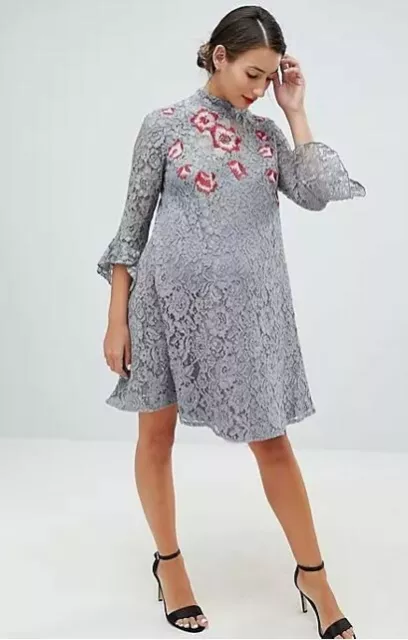 Little Mistress Maternity lace mini smock dress with embroidery
