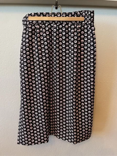 NWT J Crew Floral Pattern Midi Skirt Womens Size Large Black White Side Slit