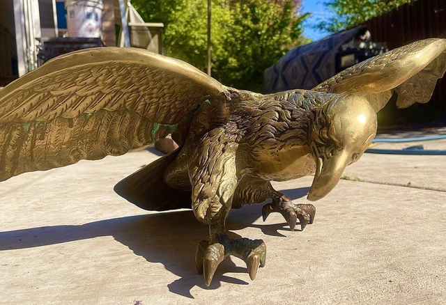 Antique Vintage Solid Brass American Bald Eagle Sculpture