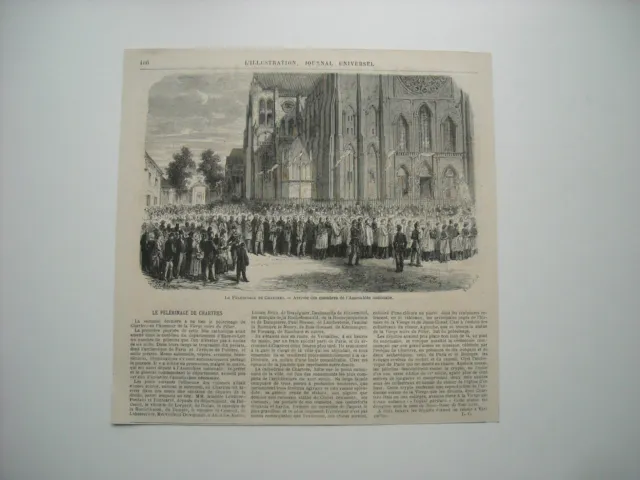 Gravure 1873. Le Pelerinage De Chartres. Arrivee Membres Assemblee Nationale.