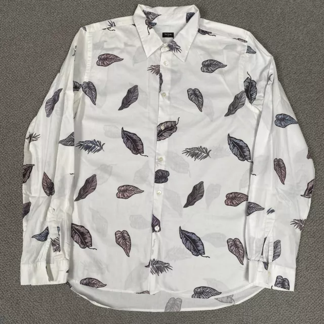 PS PAUL SMITH Shirt Mens XL Extra Large White Floral Leaf Print Long Sleeve