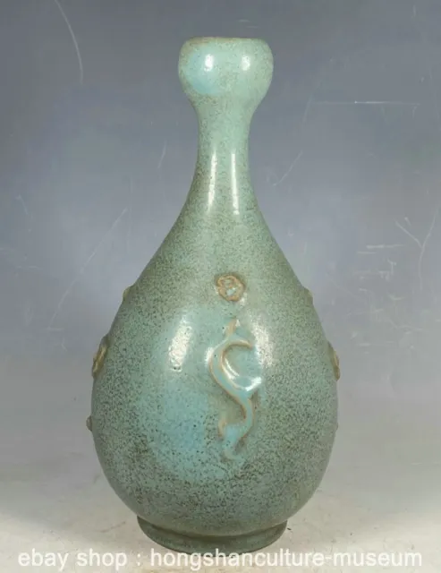 11.6" Old Song Dynasty Marked Ru Kiln Porcelain Dragon Garlic-Head Bottle Vase