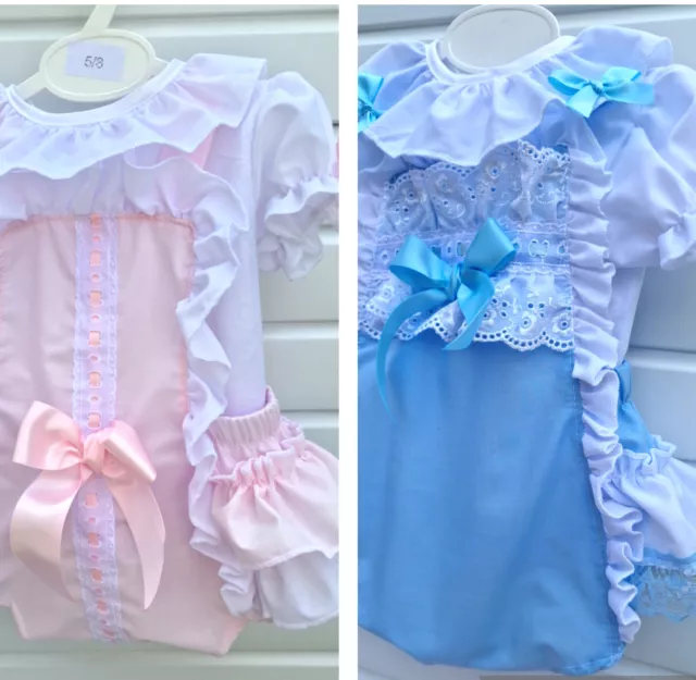 DREAM 0-6 years BABY GIRLS SPANISH BLOUSE AND  FRILLY BUM ROMPER  blue or pink