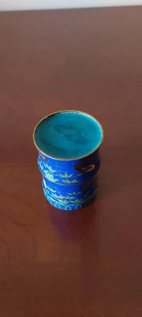Píldora cilíndrica azul vieja o caja de cloisonné de rapé 3