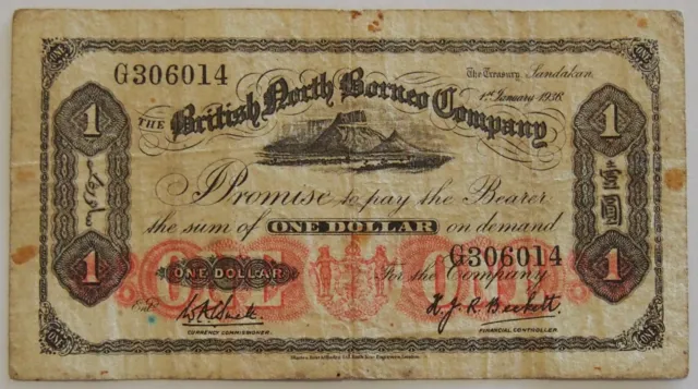 1936 British North Borneo $1 Banknote - Fine condition