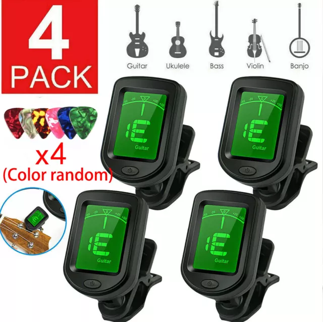 4x Digital Chromatic LCD Clip-On Electric Tuner for Bass Guitar Ukulele Violin