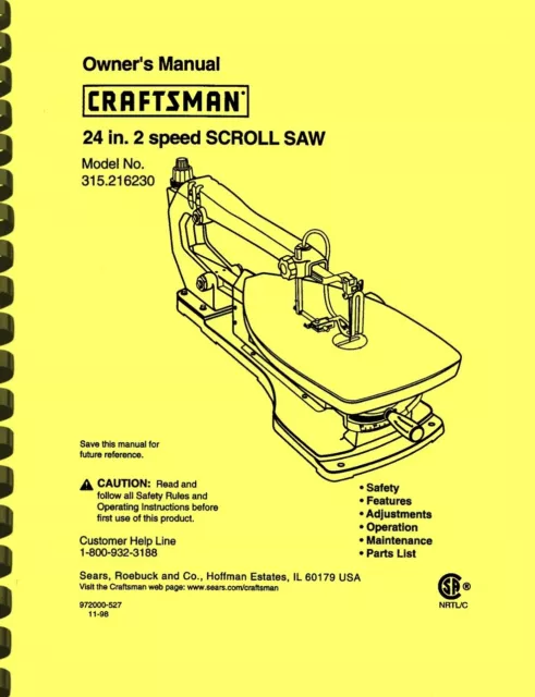 Sears Craftsman 24 in. Sierra de desplazamiento de 2 velocidades modelo 315.216230 MANUAL DEL PROPIETARIO