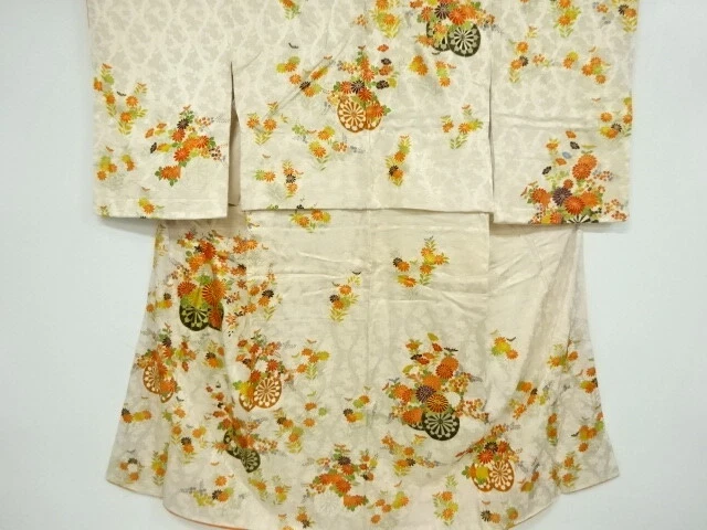 40685# Japanese Kimono / Antique Kimono For Girls / Embroidery / Floral Cart