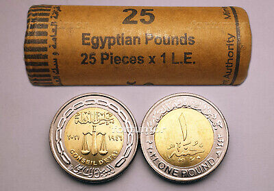 EGYPT, 25 x Coins with ROLL ,1 Pound 2021, Comm, CONSEIL D'ETAT, UNC, BIMETAL