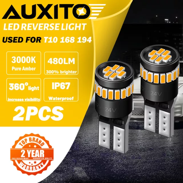 AUXITO T10 168 194 2825 Amber LED License Plate Side Marker Light Bulb Canbus