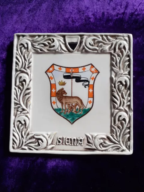 S CATERINA SIENA Vintage Ceramic Coat Of Arms Crest Tile Wall Hanging DAMAGED