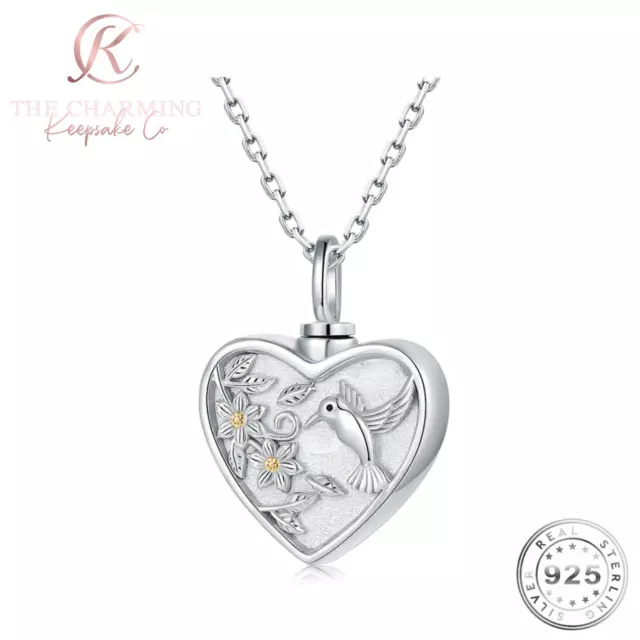 Cremation Ashes Hummingbird Necklace 925 Sterling Silver - Memorial. Gift Boxed