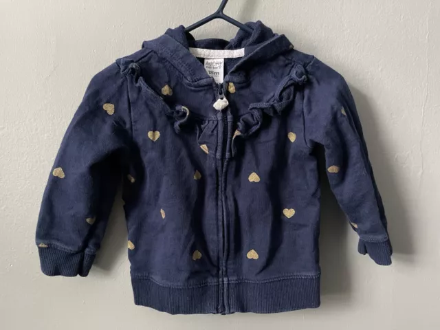 Carters Baby Girls Gold Heart Print Ruffle Full Zip-Up Hooded Jacket Navy 18 M