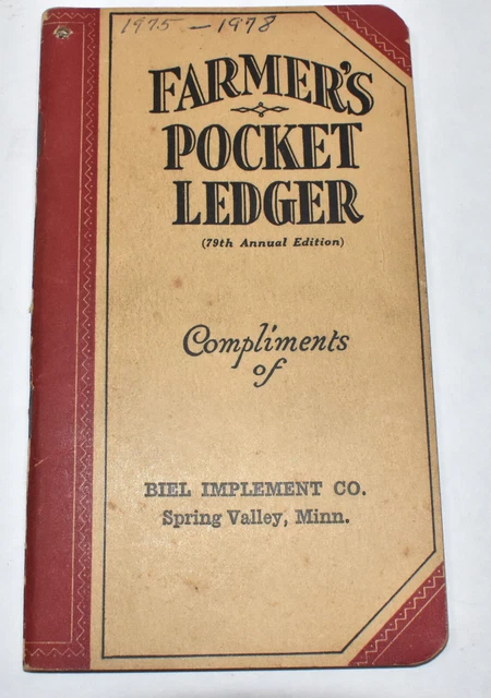 1945-46 John Deere JD Farm Tractor Pocket Ledger Biel Implement Spring Valley MN