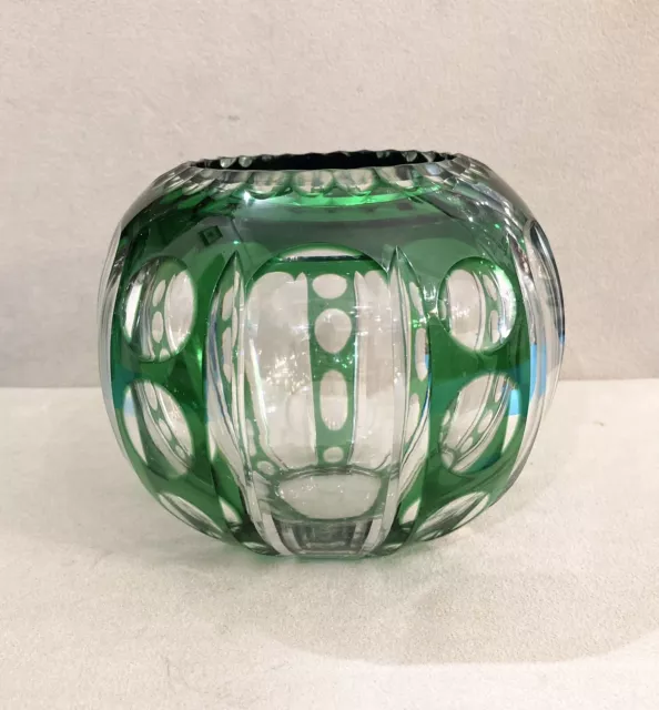 Vase boule SAINT LOUIS cristal doublé vert fleur table ART DÉCO 12cm