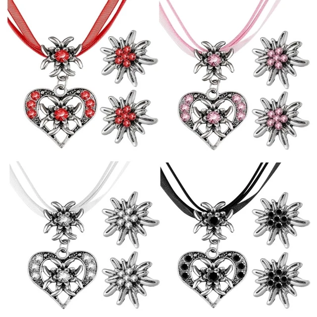 Rhinestones Necklaces Love Heart Neckchain and Earrings Set Trendy Women Jewelry