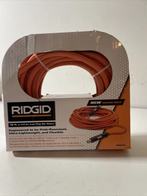 RIDGID Air Hose Compressor Accessory Lay Flat Flexible Heavy Duty 1/4 Inch 50 Ft
