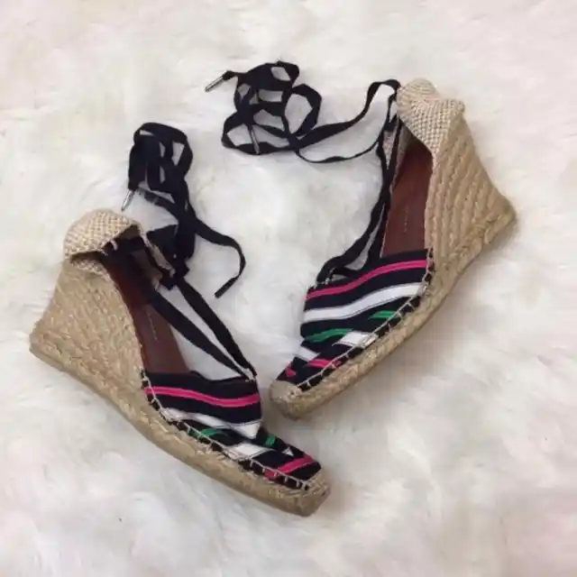 Marc by Marc Jacobs 7.5 Womens 38 EU Lace-up Ankle Striped Espadrille Wedges