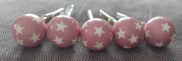 Set of 5 Pier 1 Drawer Pulls Knobs Pink Acrylic White Stars NWT New with tags
