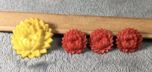 Vintage Drapery Tie Back Push Pins, White Plastic Lotus Flower x4