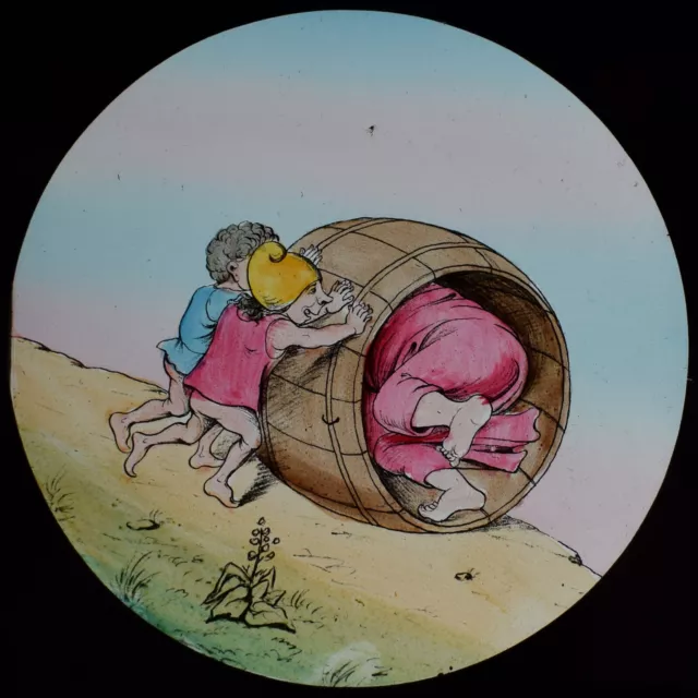 DIOGENES IN HIS BARREL NO7 C1890 ANTIQUE VICTORIAN COMIC Magic Lantern Slide