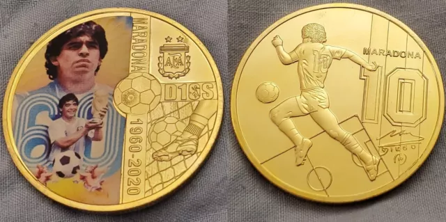 Diego Maradona Gold Coin World Cup Winner Argentina Qatar 2022 Signed Euro 2024