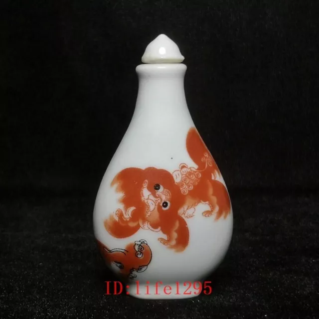 Chinese Famille rose Porcelain Painting Lion Snuff Bottle Collection H 3.5 inch