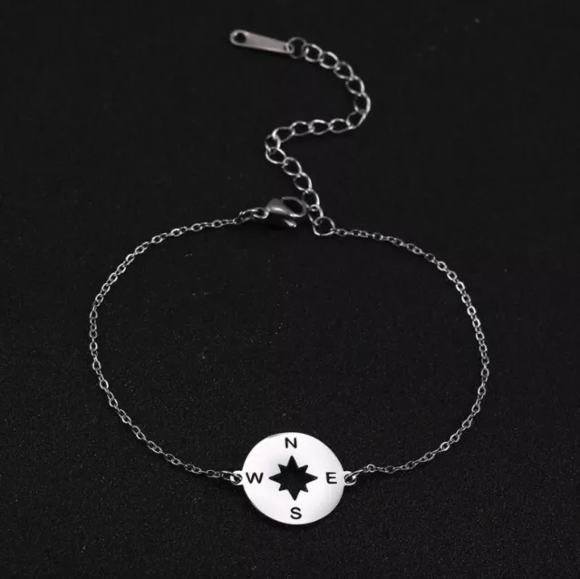 Silver Stainless Steel Nautical Compass Chain Bracelet Women Girls Cute Kids