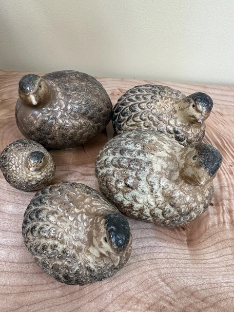 Vintage Mid Century Modern 1970’s Ceramic Quail/Partridge  Family of 5