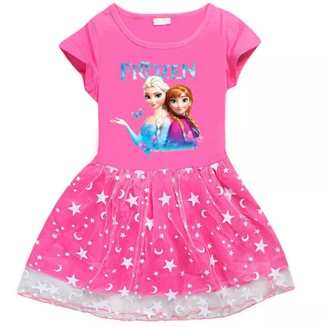 Kinder Mädchen Cartoon Frozen Eiskönigin Prinzessin Elsa Anna Party Kleid