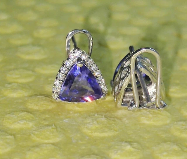3 Ct Trillion Blue Simulated Diamond Halo Stud Earrings 14K White Gold Plated FN