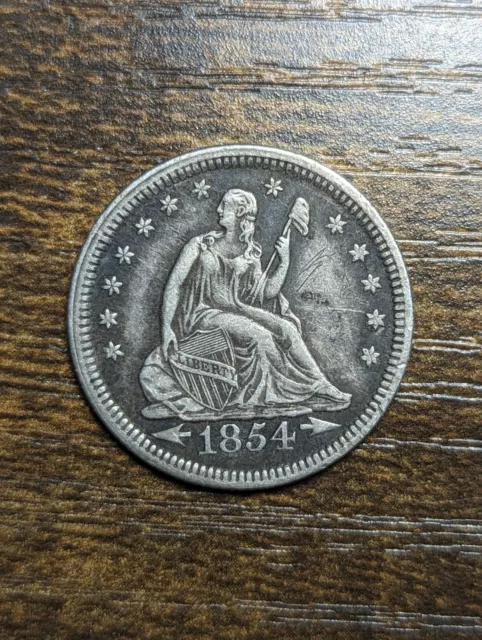 1854 Seated Liberty Quarter with Arrows Excellent Condition Ships Free!