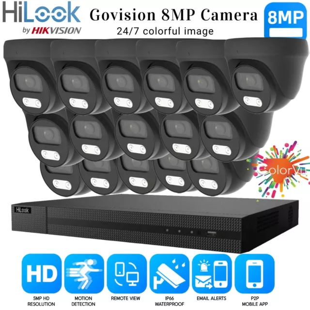 HIKVISION 8MP COLORVU CCTV SYSTEM UHD 8MP DVR 4K 24/7 COLORVu OUTDOOR CAMERA KIT