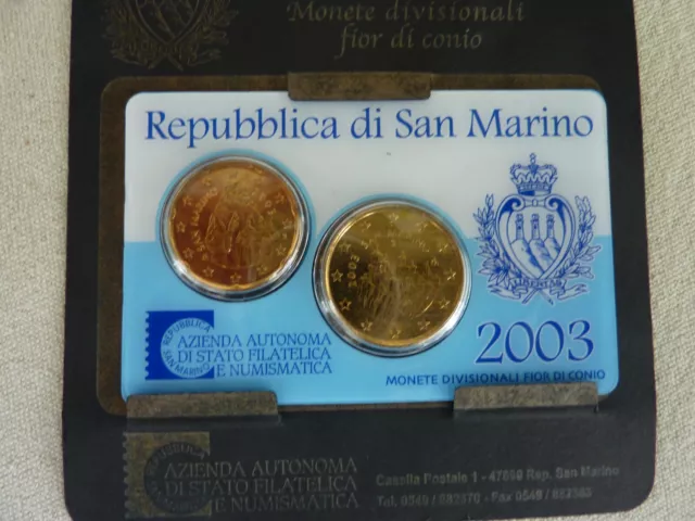 EURO-Münzen 20 u. 50 Cent - San Marino  von 2003.