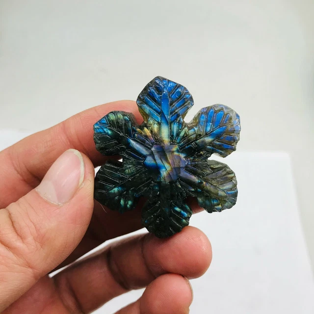 Natural labradorite crystal hand-carved snowflake 31g