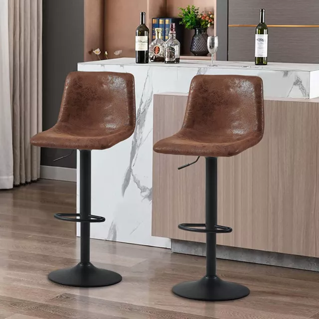 2x Leather Bar Stools High Adjustable Breakfast Kitchen Swivel Stool Large Base