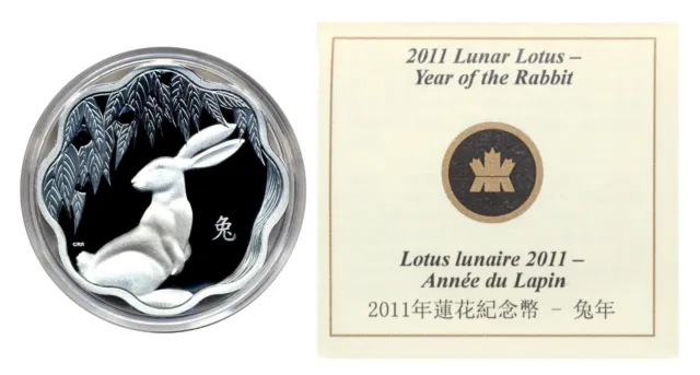 Canada 2011 15$ Proof Year of the Rabbit Lunar Lotus Silver Coin w/ Error COA