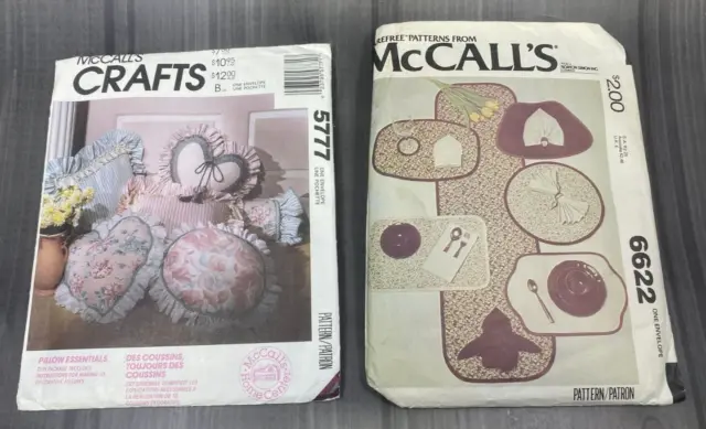 Lot of 2 Craft Home Decor Sewing Patterns Pillows Placemats Table Runner Napkins