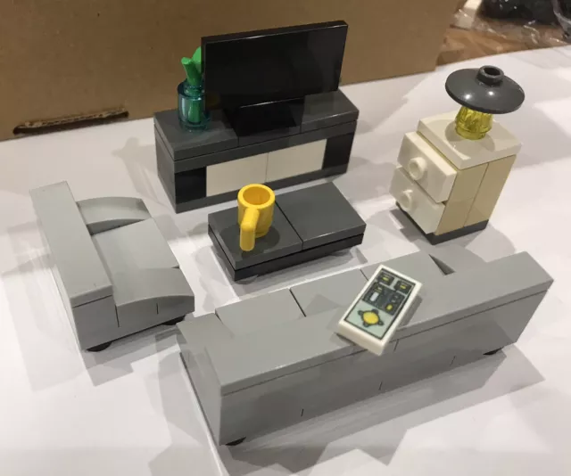 TV Television set with  Remote | sofa and talble All parts used  LEGO moc grey