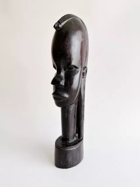 Vintage Hand Carved Ebony Wood African Bust Tribal Statue Sculpture