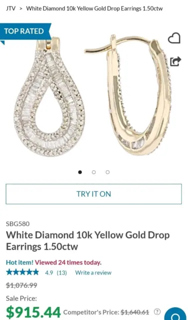 1.50 CTTW / 10K Gold Diamond Twisted Hoop Earrings / Estate $550.00 ...