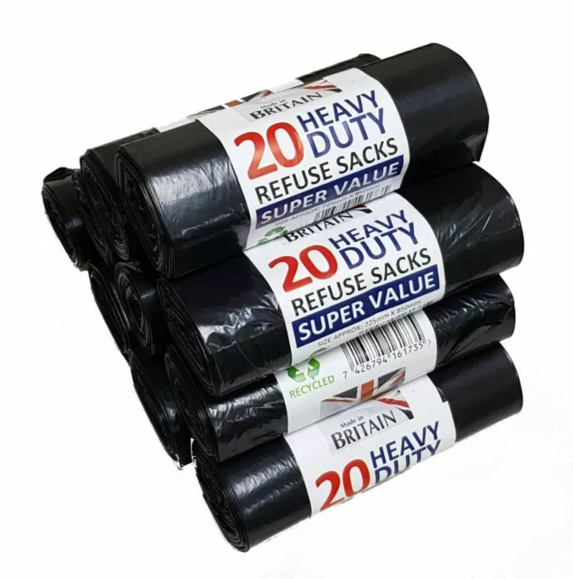 80 Heavy Duty Black Refuse Sack Bin Bag Rolls Bin Liners ** British Made **