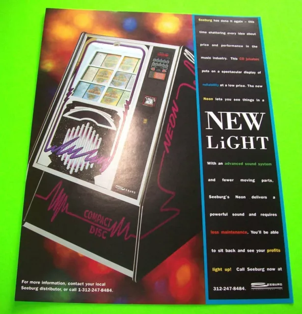 Seeburg Neon 1994 Original Jukebox Flyer Phonograph Music Promo Sales Artwork