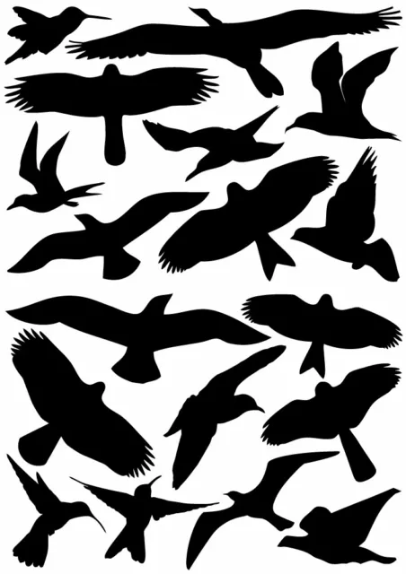 1"-2" 18 Bird Silhouettes VINYL DECAL Protective Warning Stickers Windows Glass