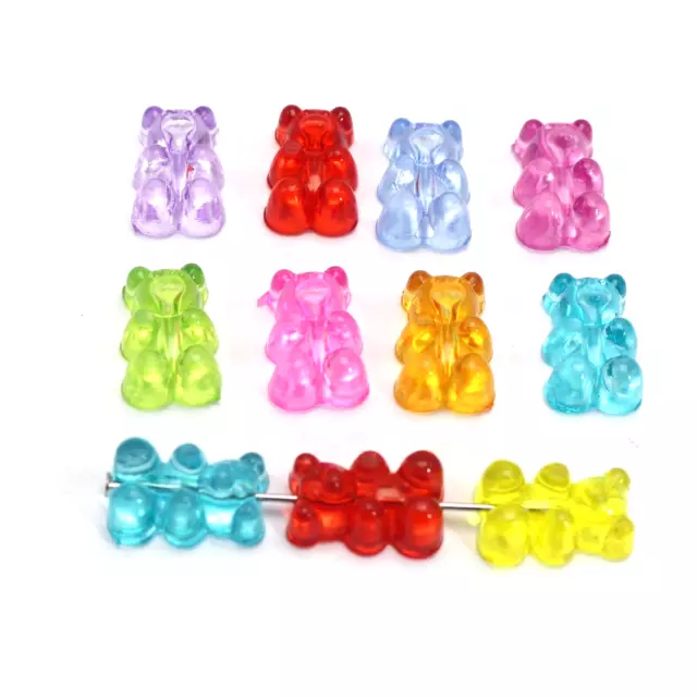 100 Mixed Color Transparent Acrylic Gummy Bear Charm Beads 15mm DIY Earring