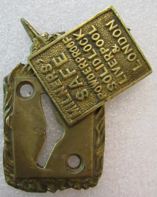 MILNERS SAFE POWDERPROOF - Vintage Brass Sign / Plaque - Opening Key Escutcheon 2