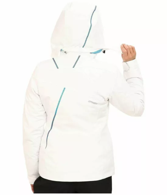 Spyder Logo Menage Womens Matrix White 20K Winter Hooded Ski Jacket NWT 10  $450 2